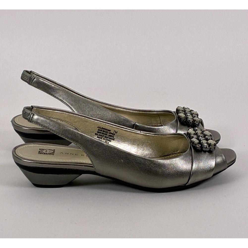 Anne Klein Aklovesome Pewter Metallic Sling Back Shoes iflex Size 7M Comfort - Picture 5 of 15